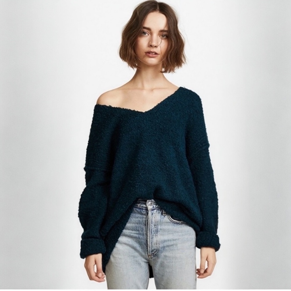 Free People Lofty Alpaca Blend Sweater Teal Oversized Slouchy Size S